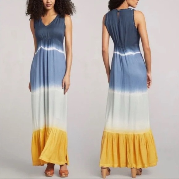 FAHERTY Sapphira Colorblock Tie Dye Maxi Dress - Blue - Picture 1 of 14
